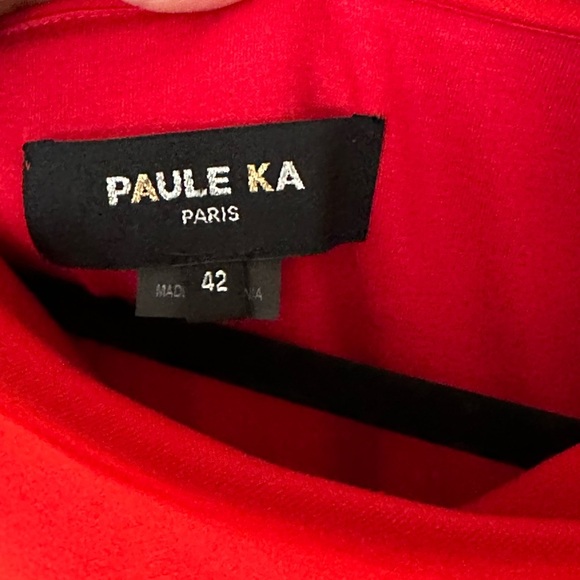 Paule Ka Red Crepe Draped Waist Detail Midi Dress - Picture 5 of 7